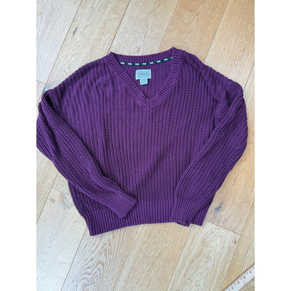 Victoria’s Secret PINK Love Pink Forenza V-Neck Chunky Knit Sweater XS Burgundy - Picture 2 of 7